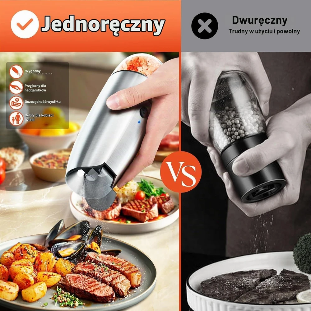 PAISHENKEJI elektrinių druskos ir pipirų malūnėlių rinkinys su USB įkrovimu, 80 ml