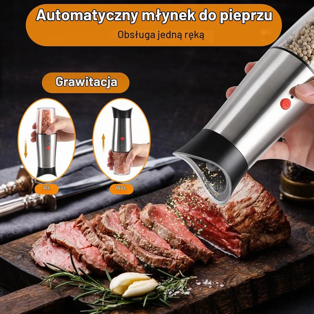 PAISHENKEJI elektrinių druskos ir pipirų malūnėlių rinkinys su USB įkrovimu, 200 g
