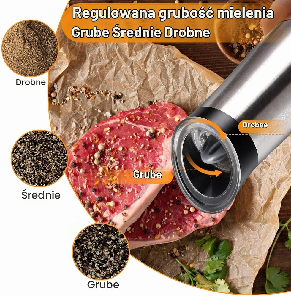PAISHENKEJI elektrinių druskos ir pipirų malūnėlių rinkinys su USB įkrovimu, 200 g