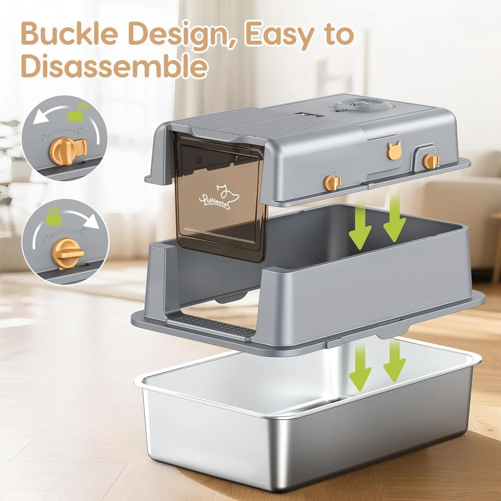 PalNests uždara nerūdijančio plieno kačių kraiko dėžė XXL su dezodoravimo sistema PN-CL02
