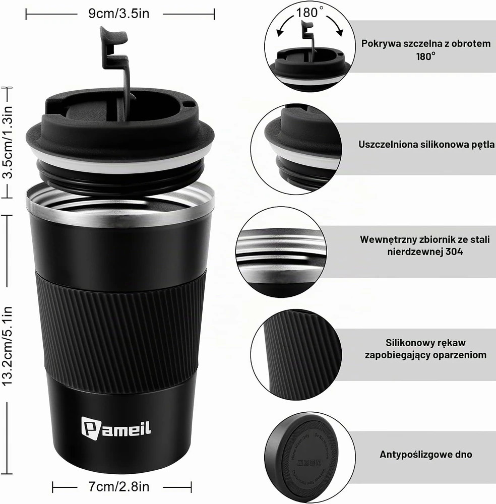 Pameil nerūdijančiojo plieno termopuodelis 380 ml su dvigubomis sienelėmis C010-005