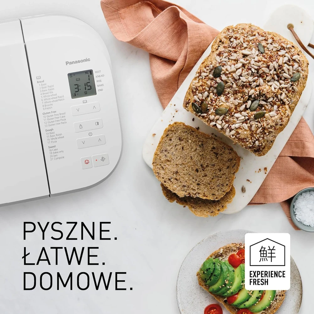 Panasonic | Duonkepė | SD-B2510 | Galia 550 W | Programų skaičius 21 | Ekranas Taip | Baltas
