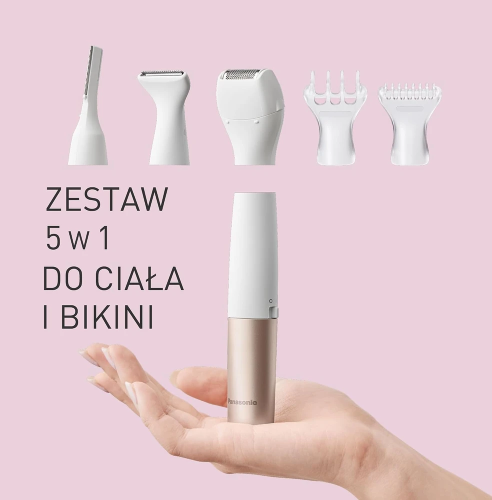 Panasonic 5-in-1 kūno ir bikinio žoliapjovės rinkinys | ES-WM31 | Belaidis | Drėgnas ir sausas | Baltas/Gold Rose