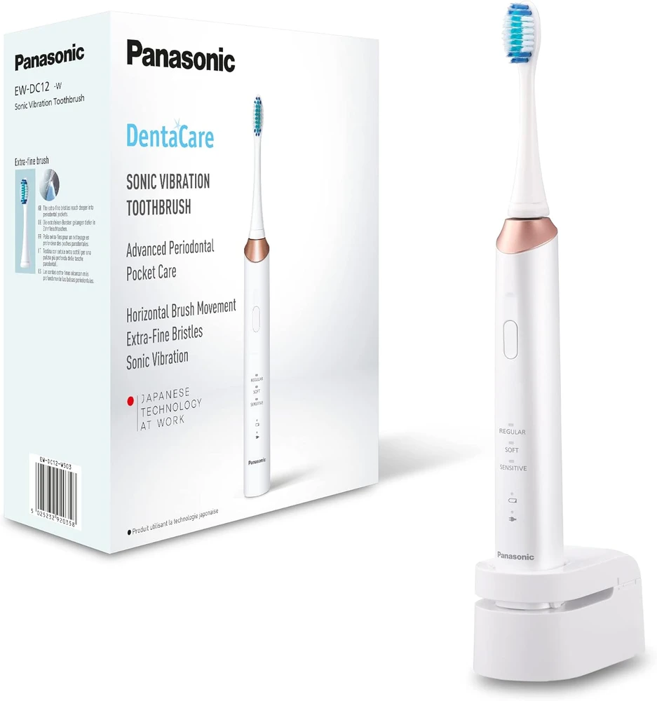 Panasonic | Sonic Elektrinis dantų šepetėlis | EW-DC12-W503 | Įkraunamas | Suaugusiems | Šepetėlių skaičius galvutės įeina 1 | Number of teeth brushing modes 3 | Sonic technology | Golden Baltas