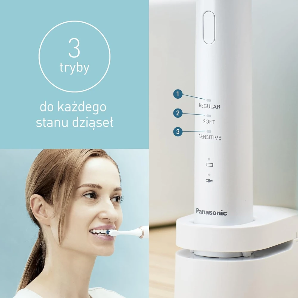 Panasonic | Sonic Elektrinis dantų šepetėlis | EW-DC12-W503 | Įkraunamas | Suaugusiems | Šepetėlių skaičius galvutės įeina 1 | Number of teeth brushing modes 3 | Sonic technology | Golden Baltas