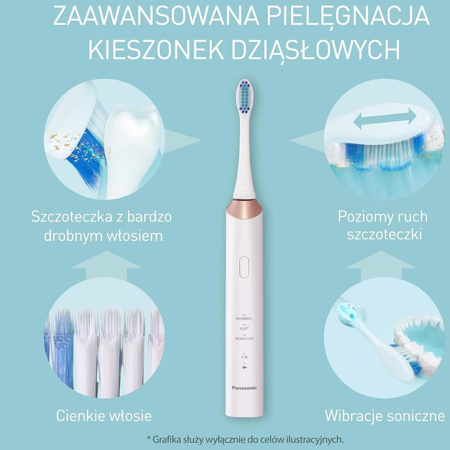 Panasonic | Sonic Elektrinis dantų šepetėlis | EW-DC12-W503 | Įkraunamas | Suaugusiems | Šepetėlių skaičius galvutės įeina 1 | Number of teeth brushing modes 3 | Sonic technology | Golden Baltas