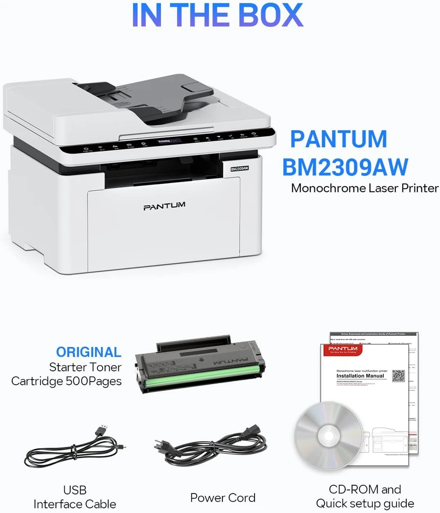 Pantum daugiafunkcis lazerinis spausdintuvas BM2309AW, automatinis dokumentų tiektuvas, Wi-Fi, USB, A4, iki 20 psl./min