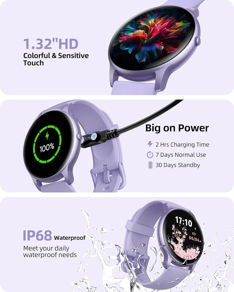 Parsonver išmanusis laikrodis, Bluetooth skambučiai, 100+ sporto režimų, IP68, 1,32 colio ekranas, SPROD1
