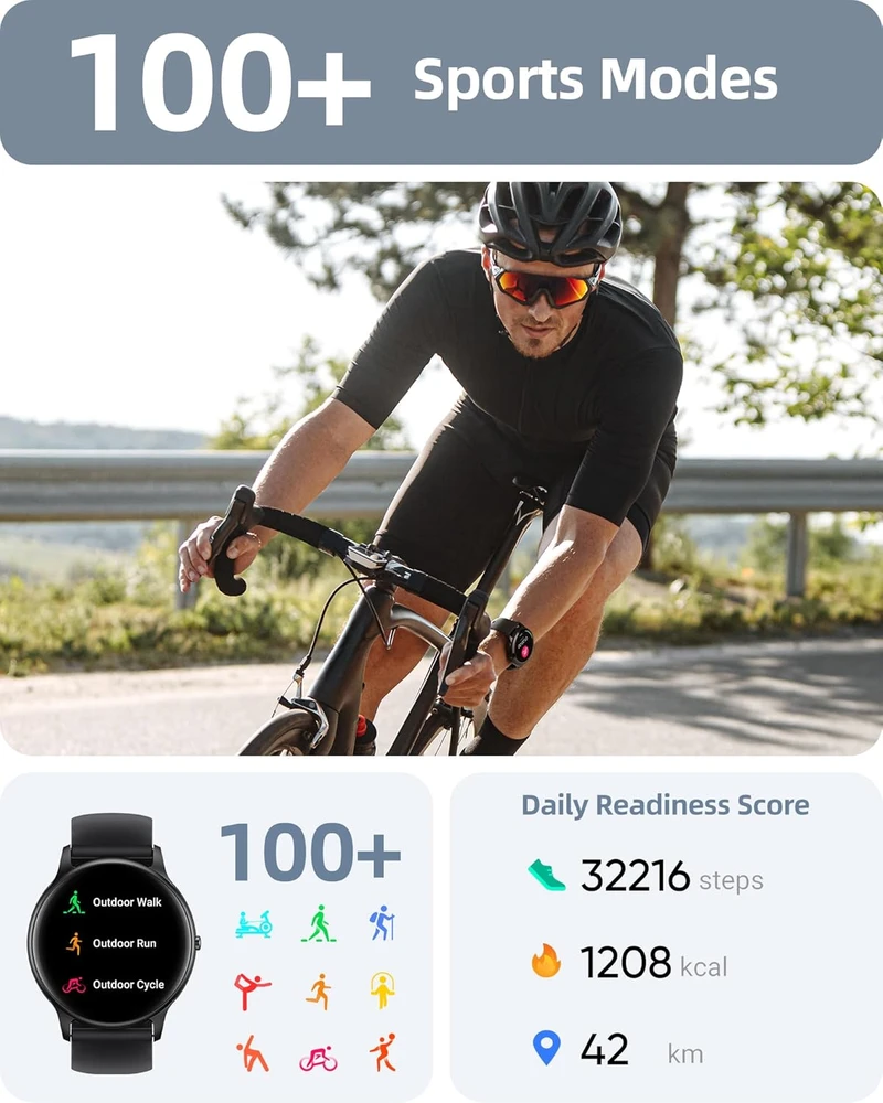 Parsonver išmanusis laikrodis Bluetooth skambinimas IP68, 1,32 colio HD ekranas, daugiau nei 100 sporto režimų, SpO2, pulsas