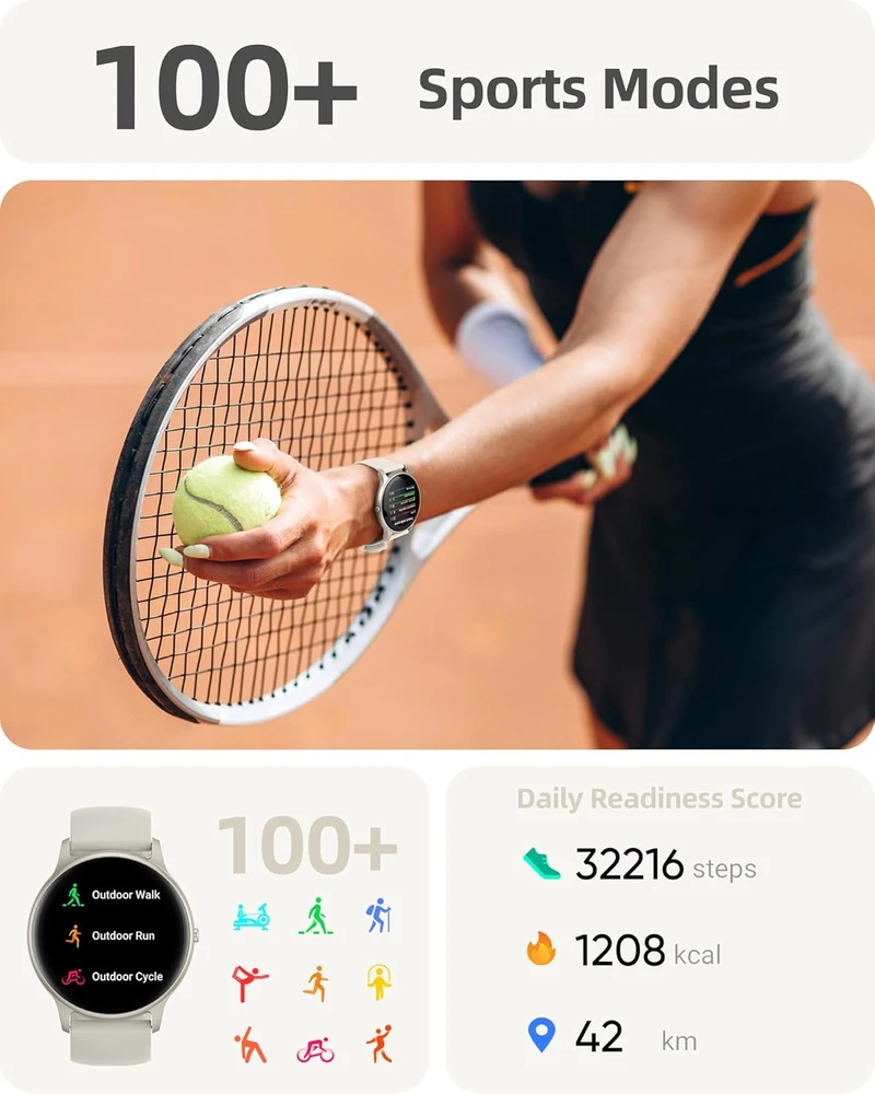 Parsonver išmanusis laikrodis, Bluetooth skambučiai, 100 sporto režimų, sidabrinės spalvos, SR1