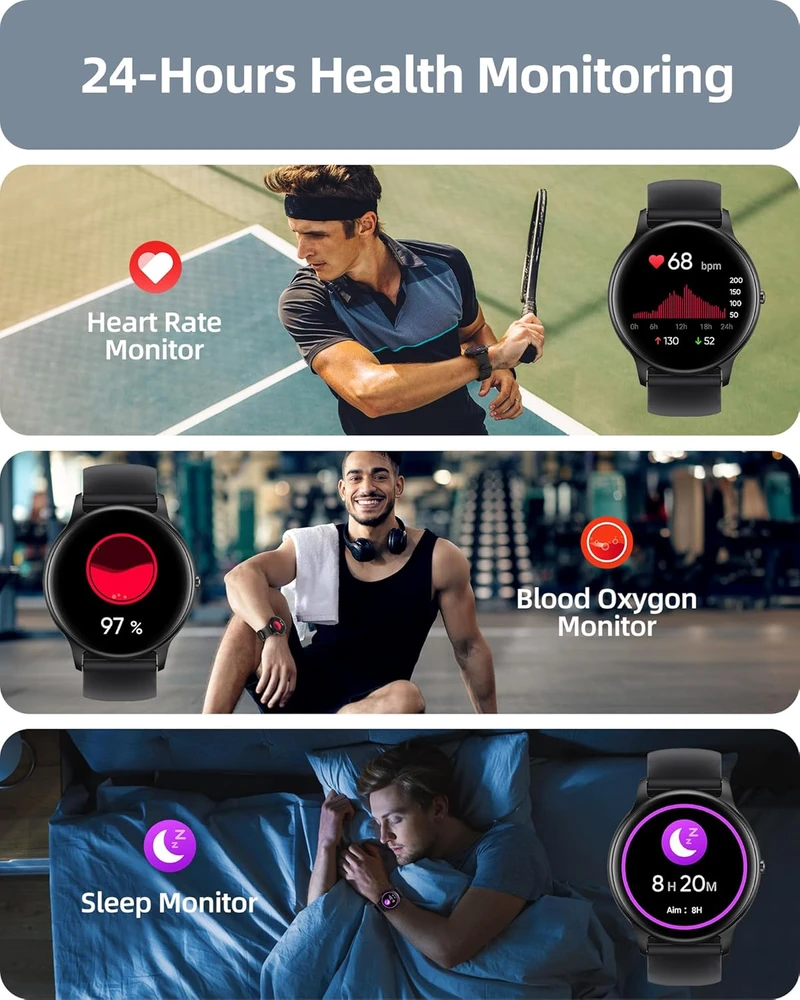 Parsonver išmanusis laikrodis Bluetooth skambinimas IP68, 1,32 colio HD ekranas, daugiau nei 100 sporto režimų, SpO2, pulsas