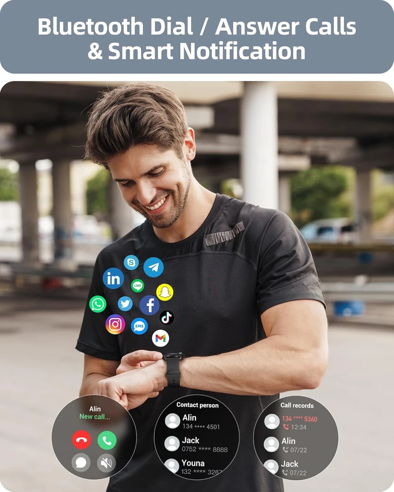 Parsonver išmanusis laikrodis Bluetooth skambinimas IP68, 1,32 colio HD ekranas, daugiau nei 100 sporto režimų, SpO2, pulsas