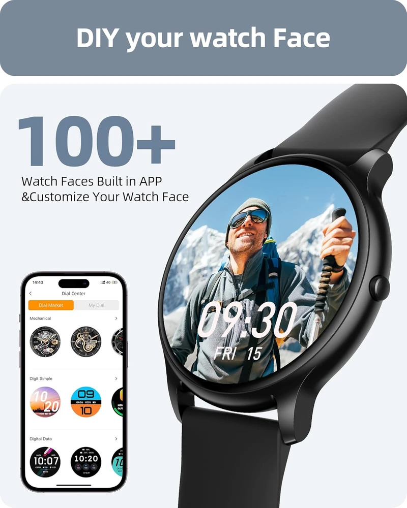 Parsonver išmanusis laikrodis Bluetooth skambinimas IP68, 1,32 colio HD ekranas, daugiau nei 100 sporto režimų, SpO2, pulsas