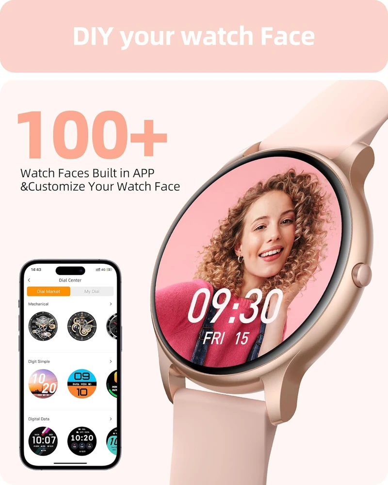 Parsonver išmanusis laikrodis moterims, 1,32 colio HD ekranas, Bluetooth skambučiai, IP68, 100 sporto režimų, rožinio aukso SPROD1