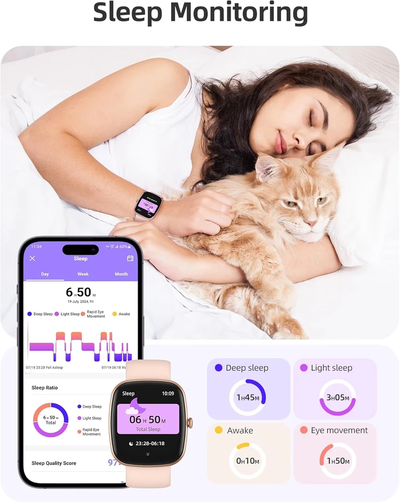 Parsonver išmanusis laikrodis moterims, 1,83 colio LCD, Bluetooth, IP68, SpO2, 100+ sporto režimų, LW45