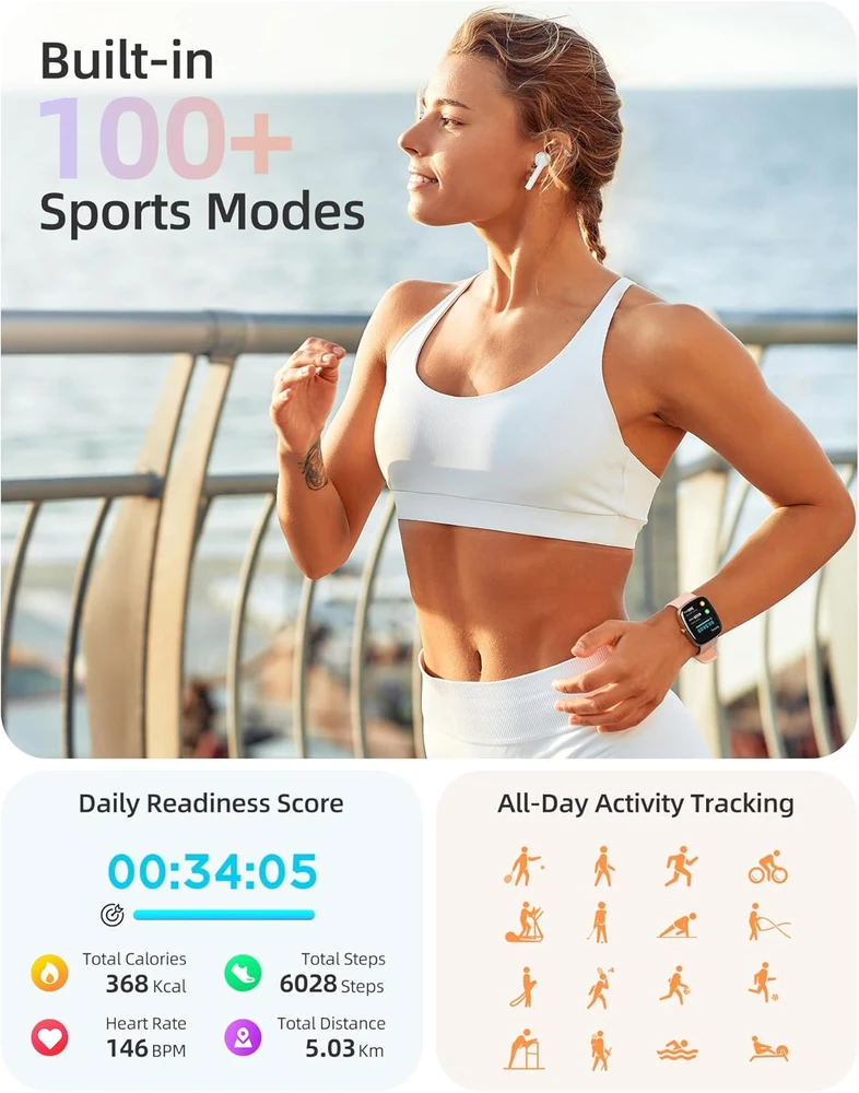 Parsonver išmanusis laikrodis moterims, 1,83 colio LCD, Bluetooth, IP68, SpO2, 100+ sporto režimų, LW45