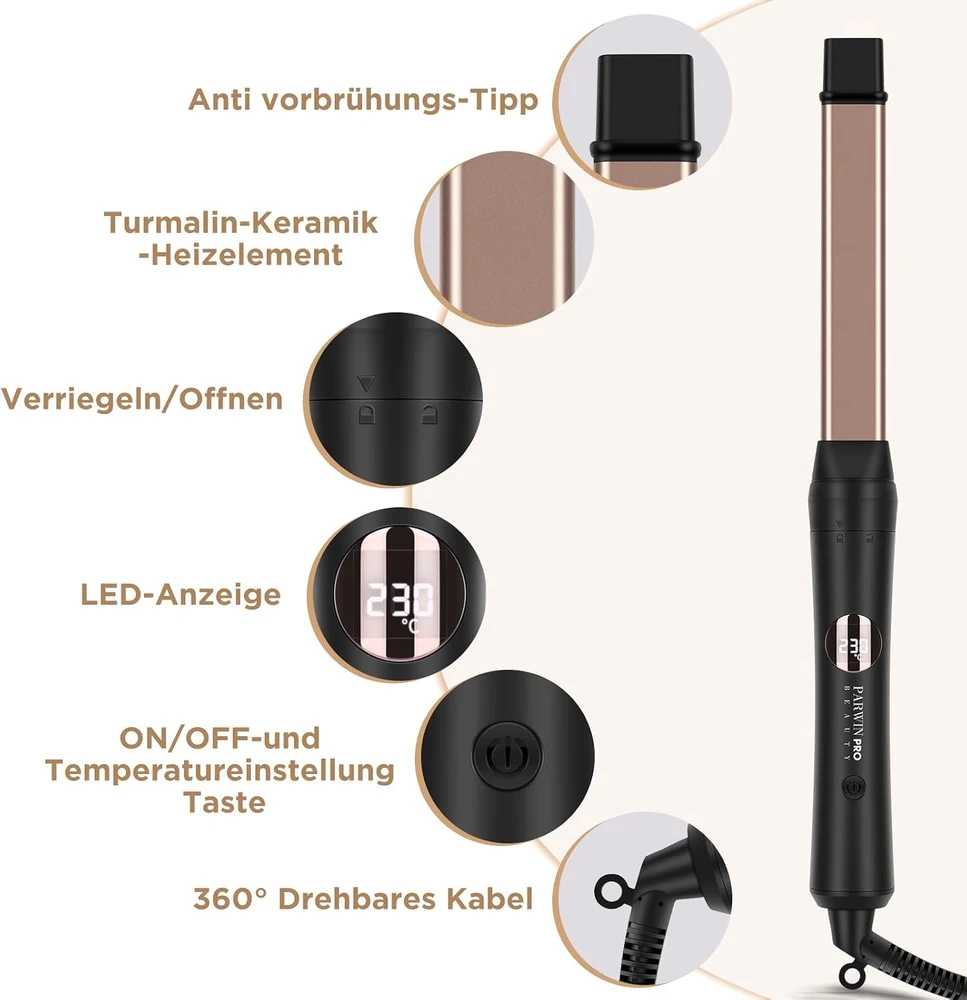 PARWIN PRO BEAUTY 5 viename plaukų garbanojimo žnyplės su 5 antgaliais, 140–230 °C, HT0295-5P