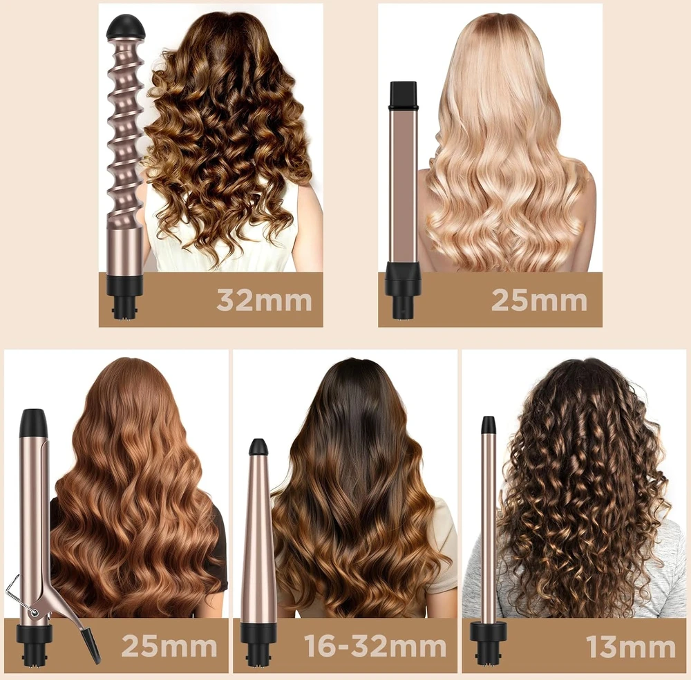 PARWIN PRO BEAUTY 5 viename plaukų garbanojimo žnyplės su 5 antgaliais, 140–230 °C, HT0295-5P