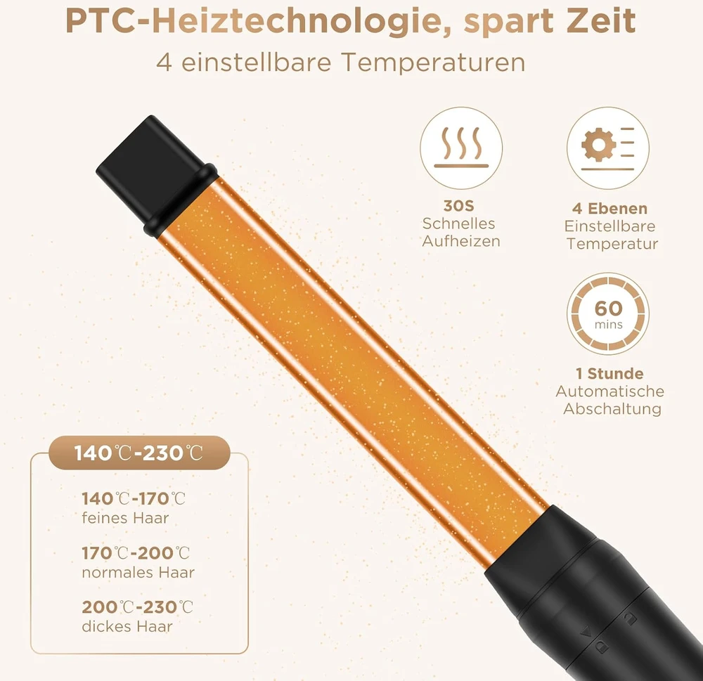 PARWIN PRO BEAUTY 5 viename plaukų garbanojimo žnyplės su 5 antgaliais, 140–230 °C, HT0295-5P