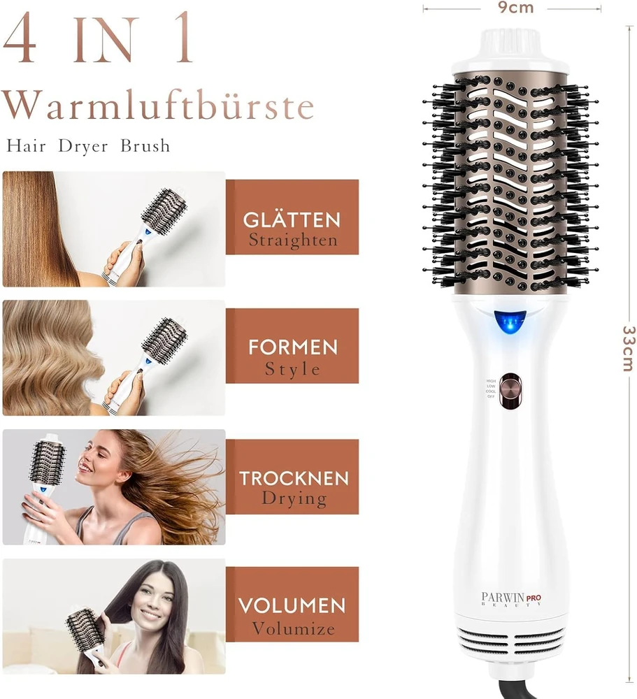 PARWIN PRO BEAUTY karšto oro plaukų džiovinimo ir formavimo šepetys 1000 W AB0322-WH