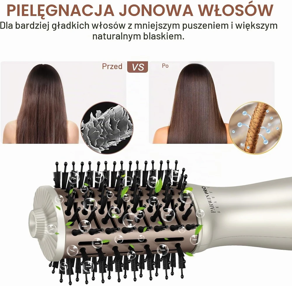 PARWIN PRO BEAUTY kelioninis karšto oro šepetys 700 W, joninis, 110–240 V, AB0352