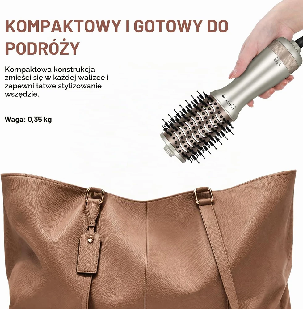 PARWIN PRO BEAUTY kelioninis karšto oro šepetys 700 W, joninis, 110–240 V, AB0352