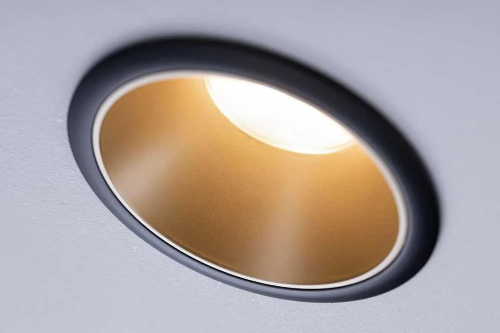 Paulmann įleidžiamas LED šviestuvas Cole, apvalus, 6,5 W, 2700 K, juodas, matinis auksas, 93403