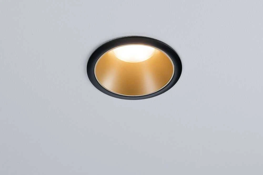 Paulmann įleidžiamas LED šviestuvas Cole, apvalus, 6,5 W, 2700 K, juodas, matinis auksas, 93403