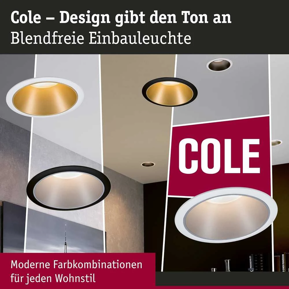 Paulmann įleidžiamas LED šviestuvas Cole, apvalus, 6,5 W, balta ir matinė aukso spalva, 2700 K, 93405