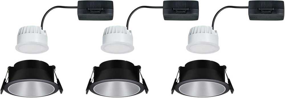 Paulmann įleidžiami LED šviestuvai Cole, apvalūs, 3 × 6,5 W, 2700 K, IP44, juoda sidabrinė, 93408