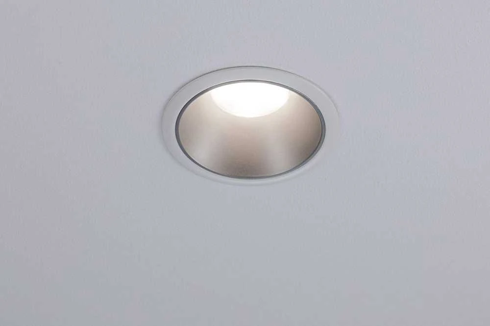 Paulmann įleidžiamų LED lubų šviestuvų komplektas Cole, apvalūs, 3 × 6,5 W, 2700 K, balti sidabriniai, IP44, 19,5 W, 93410