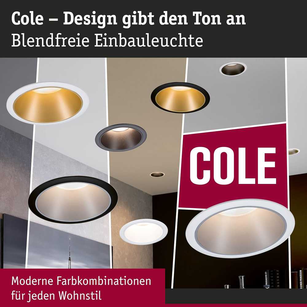 Paulmann įleidžiamų LED šviestuvų rinkinys Cole, 3 × 6 W, IP44, 2700 K, juodas, 88 mm, 3 vnt.