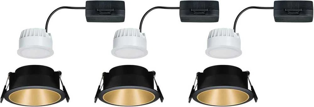 Paulmann įleidžiamų LED šviestuvų rinkinys 3 × 6,5 W, IP44, 2700 K, reguliuojamas, juodas matinio aukso, Cole 93404