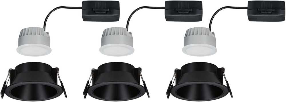Paulmann įleidžiamų LED šviestuvų rinkinys Cole, 3 × 6 W, IP44, 2700 K, juodas, 88 mm, 3 vnt.
