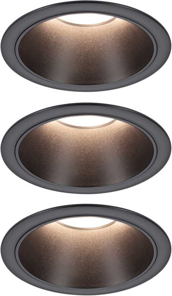 Paulmann įleidžiamų LED šviestuvų rinkinys Cole, 3 × 6 W, IP44, 2700 K, juodas, 88 mm, 3 vnt.