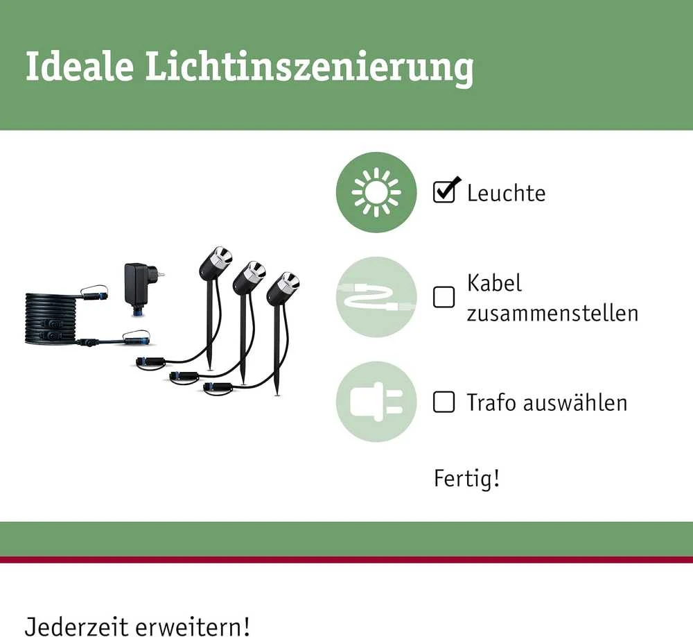 Paulmann išorinis LED žibintų rinkinys Plug & Shine Pike, 3 × 2,2 W, 3000 K, antracito spalvos