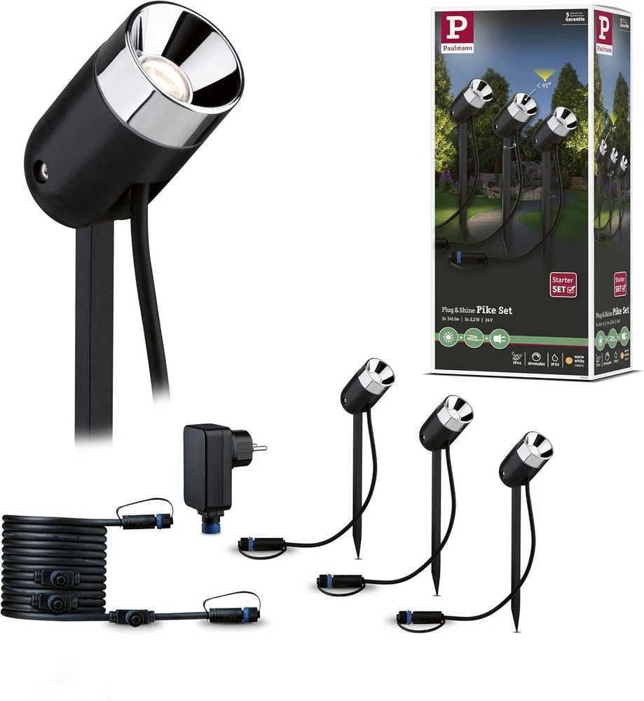 Paulmann išorinis LED žibintų rinkinys Plug & Shine Pike, 3 × 2,2 W, 3000 K, antracito spalvos