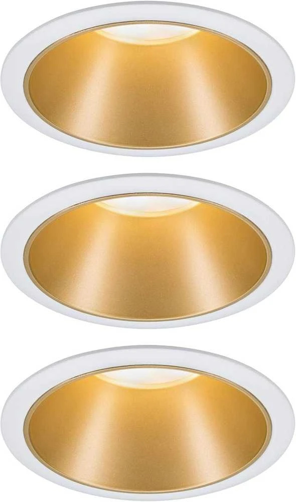 Paulmann LED įleidžiama apvali lubinė šviestuvo kolekcija Cole, 3 × 6,5 W, balta ir matinė aukso, 2700 K, komplektas