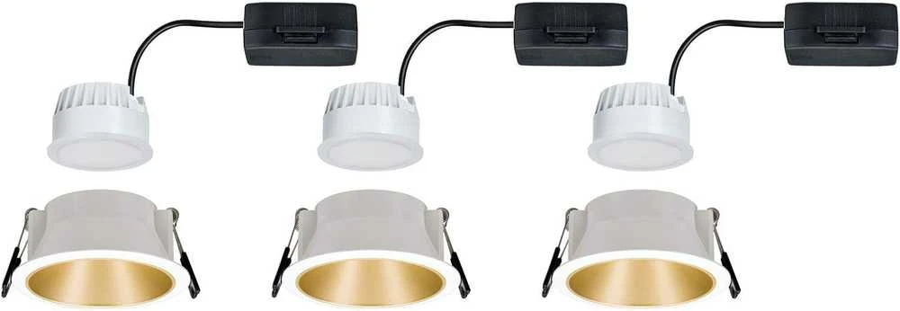 Paulmann LED įleidžiama apvali lubinė šviestuvo kolekcija Cole, 3 × 6,5 W, balta ir matinė aukso, 2700 K, komplektas