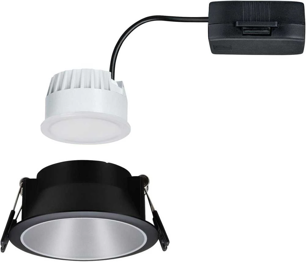 Paulmann LED įleidžiamas šviestuvas Cole 6,5 W, apvalus, šiltai baltas, reguliuojamas, juodas/sidabrinis 93407