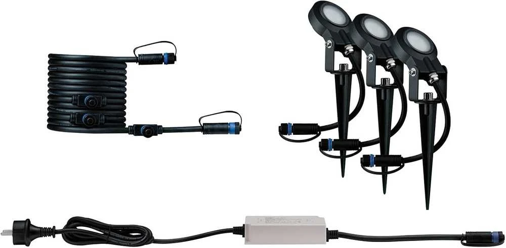 Paulmann Plug & Shine lauko LED šviestuvų rinkinys, 3 × 6 W, IP67, su transformatoriumi, 936.96