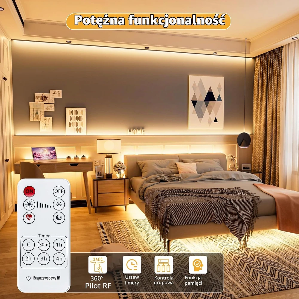 PAUTIX 2 m USB COB LED juosta, 5 V, šiltai balta (3000 K), su RF pulteliu, DE-RM-USB-WW3205V-COB-2M