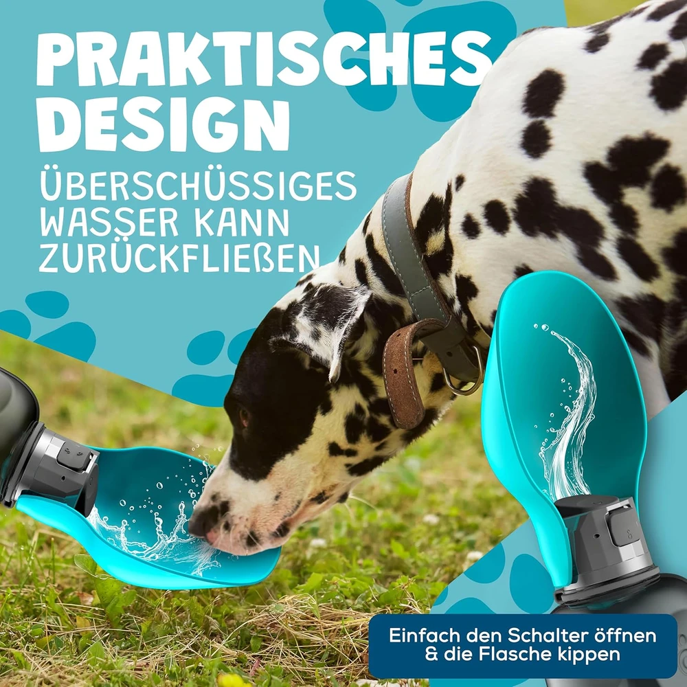 Paws Elegance kelioninė gertuvė šunims, 800 ml, su ėdalo talpykla ir dantų šepetėliu, turkio spalvos
