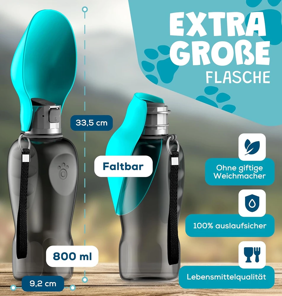 Paws Elegance kelioninė gertuvė šunims, 800 ml, su ėdalo talpykla ir dantų šepetėliu, turkio spalvos