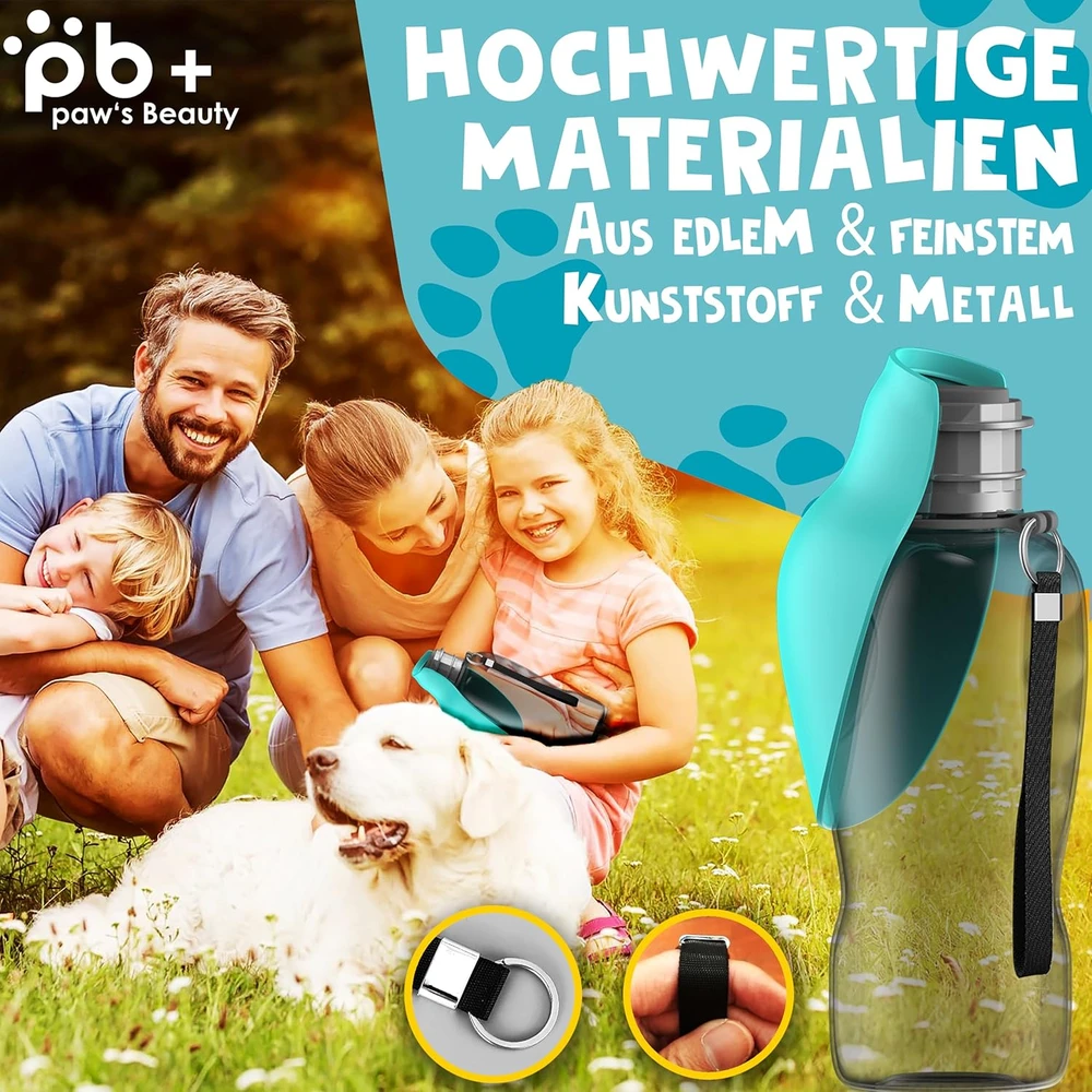 Paws Elegance kelioninė gertuvė šunims, 800 ml, su ėdalo talpykla ir dantų šepetėliu, turkio spalvos
