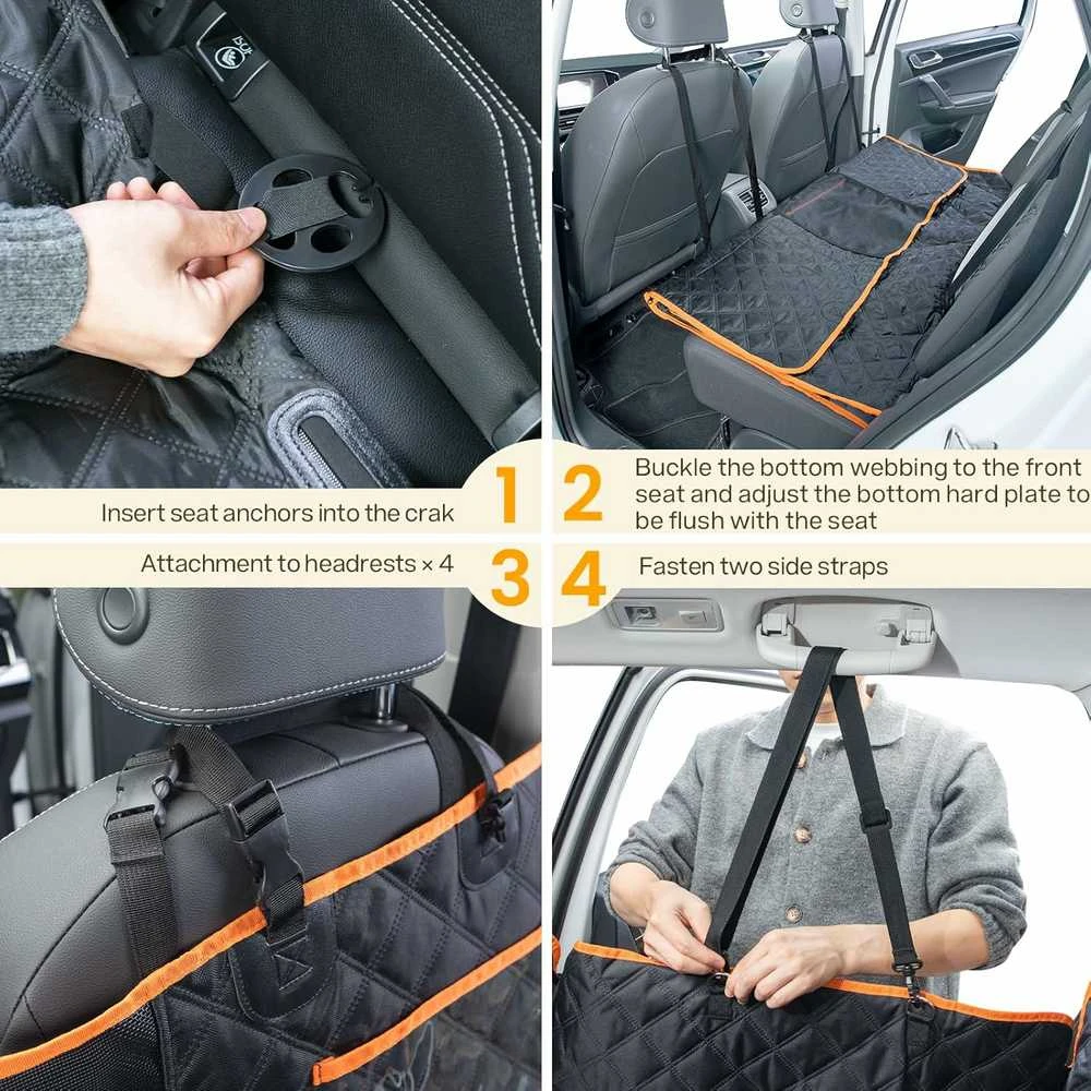 Pecute automobilio sėdynės užvalkalas šunims, vandeniui atsparus, su prailginimu galinei sėdynei, juodas