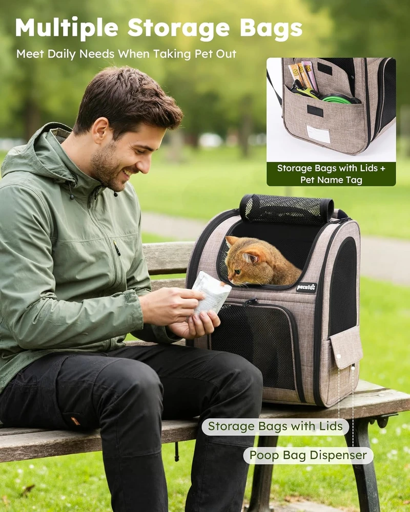 Pecute išplečiamas gyvūnų transportavimo kuprinė su tinkleliu, 62x33,5x42 cm, oksfordo audinys, PC-PCB04
