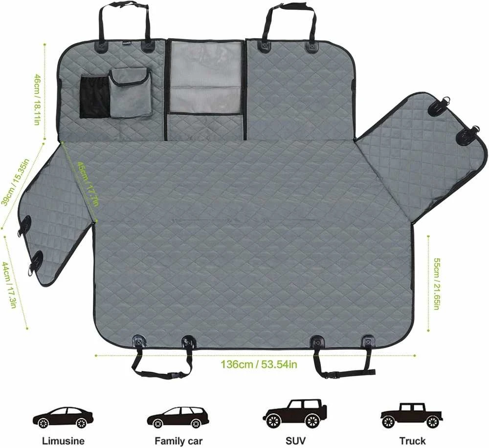 Pecute vandeniui atsparus automobilio sėdynės uždangalas šunims, 146 x 136 cm, su šoninėmis apsaugomis