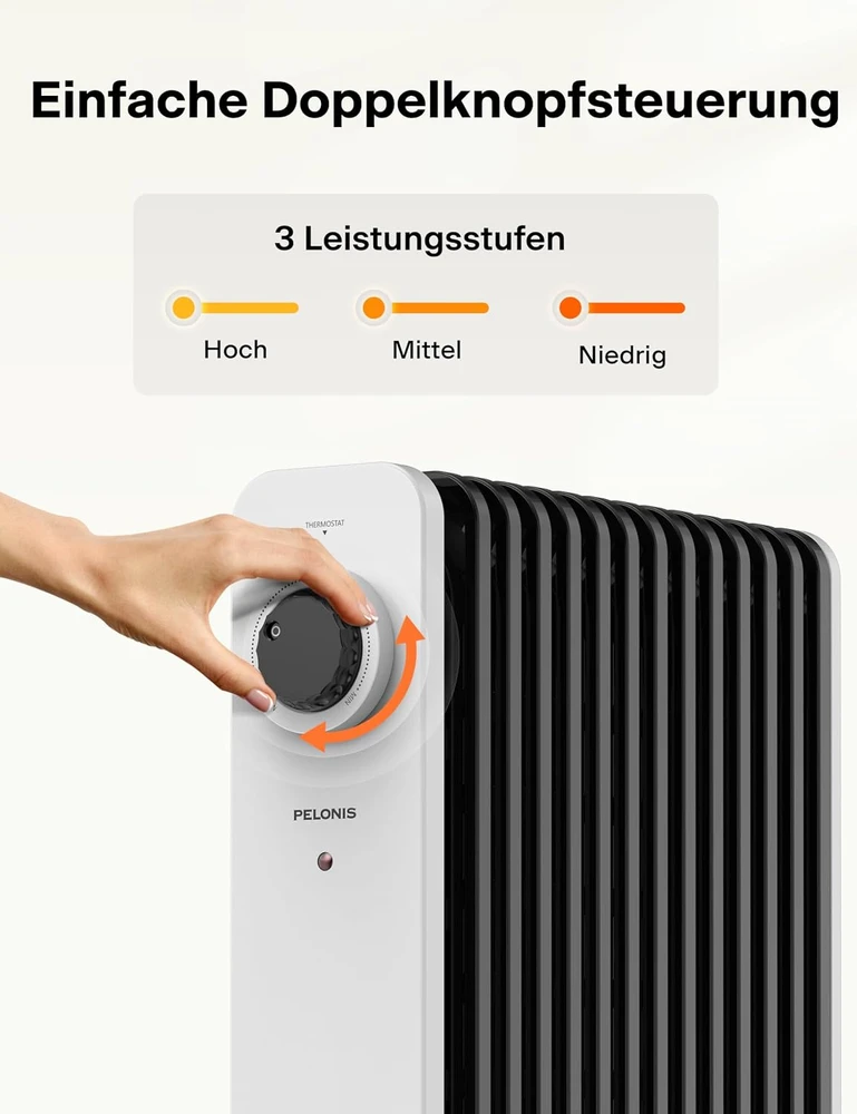 Pelonis alyvinis radiatorius 2500 W su 3D konvekcija ir termostatu NY2513-21UW
