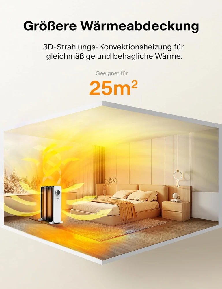 Pelonis alyvinis radiatorius 2500 W su 3D konvekcija ir termostatu NY2513-21UW